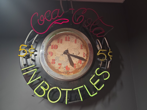 Vintage Coca-Cola Neon Sign 5 cent Bottle & Clock