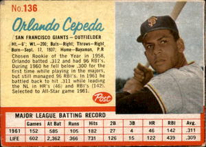 1962 Post - Orlando Cepeda #136