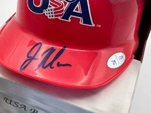 Just Minors Joe Mauer Autographed Team USA Mini Helmet, Serial Numbered 39/120, Rare, Just over 100 Were Made, Comes With Certificate of Authenticity and Original Box