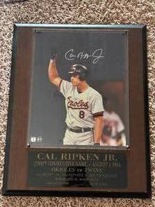 Limited Edition Cal Ripken Jr. 2,000th Consecutive Game Plaque, Autographed, Game Was Played at the Metrodome in Minneapolis, Only 2,000 Were Made, Great Ripken and Twins Collectible