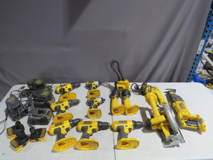 lot 9 image: Mixed Lot of 18 Volt DeWalt  Power Tools with Chargers and 20 Volt Battery Converters