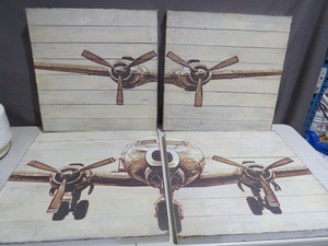 lot 25 image: 4 Piece Lot of Airplane Wood Art - 24 x 24