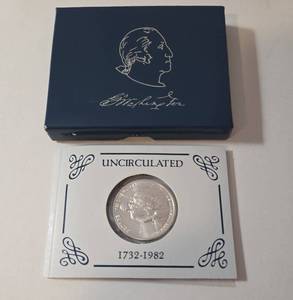lot 23 image: 1732-1982 George Washington Silver Commemorative Half Dollar Coin. Recognition of George Washington 250th Anniversary of his birth. - COA
