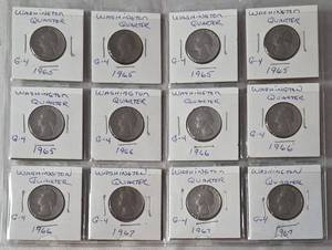 lot 66 image: 1965-1967 Washington Quarters - 12 Coins