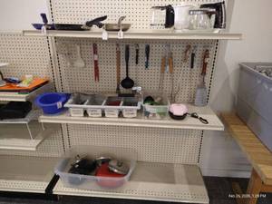 Contents of Shelves - Kitchen Utensils, Coffee Carafes, Pans, Etc.