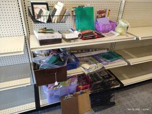 Contents of Shelves - Home Decor, Gift Bags, Crafting, Knitting Needles, Etc.