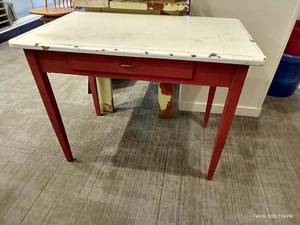 Vintage Wood & Enameled Metal Table
