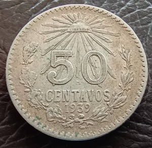 1939 Mexico Silver 50 Centavos