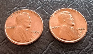 (2) Bright Red Uncirculated 1954-S Wheat Pennies
