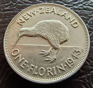1943 New Zealand Silver 1 Florin