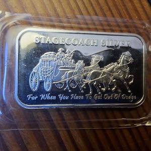lot 149 image: 1 OZ .999 Fine Silver Bar  Vintage Fractional Stagecoach Silver  Dividable Bar
