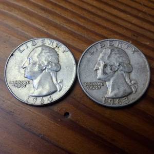 lot 126 image: 2 x 90% Constitutional Silver Quarters  1963  1964