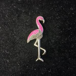 lot 28 image: 2 inch Sterling Silver and Enamel wstones Flamingo Pin