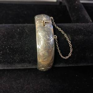 lot 37 image: Engraved Cuff with security chain � Sterling Silver
