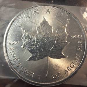 lot 29 image: 2024 Canada 1 oz Silver Maple Leaf  BU  Charles III � 5 Dollars in protective sleeve from APMEX