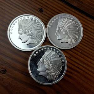 lot 110 image: Lot of 3 1 Troy Ounce Bullion Coins from Silvertowne   Chief and Eagle  .999 Fine Silver