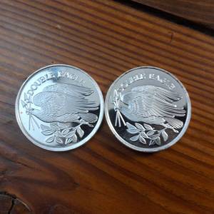 lot 116 image: Lot of 2 Bullion Coins (BU)  Double Eagle  .999 Fine Silver  Made in USA   1 troy ounce each