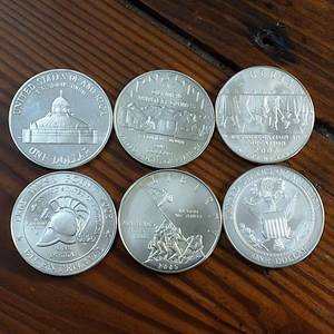 lot 174 image: Lot of 6  90% Silver Dollars  Multiple Year U.S. Mint commemorative coin honoring History