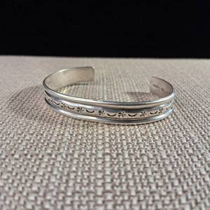 lot 67 image: Sterling Silver Cuff - Band - Bracelet - Moon & Stars Stamped - Mexico - .925 Sterling Silver, 14.57g