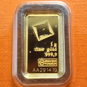 lot 4 image: GOLD BAR  1 gram .9999 Pure Gold  Certified Assay  Valcambi Suisse