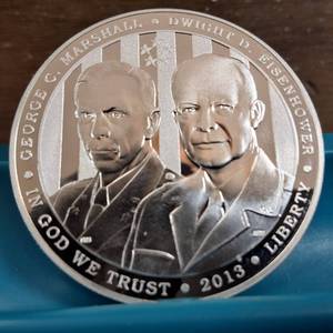 lot 213 image: 2013 5-Star Generals Commemorative Silver Dollar  90% Silver 26.73 grams 38.1 mm.