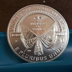 lot 216 image: 2019 American Legion 100th Anniversary Silver Dollar  26.73 grams of .999 fine silver