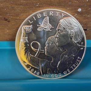 lot 222 image: The 2018 Breast Cancer Awareness Silver Dollar  90% silver  26.73 grams