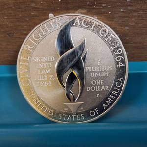 lot 243 image: 2014 Civil Rights Act of 1964 Commemorative Silver Dollar  90% silver US coin  26.73 grams