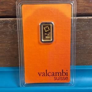 lot 272 image: GOLD BAR  1 gram .9999 Pure Gold  Certified Assay  Valcambi Suisse