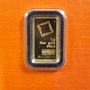 lot 299 image: GOLD BAR  1 gram .9999 Pure Gold  Certified Assay  Valcambi Suisse