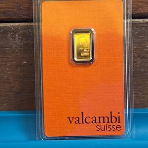 lot 191 image: GOLD BAR  1 gram .9999 Pure Gold  Certified Assay  Valcambi Suisse