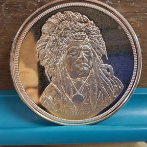 lot 206 image: 5 oz Silver Round - Running Antelope (The Silver Chief) .999 Fine Silver  Authenticated