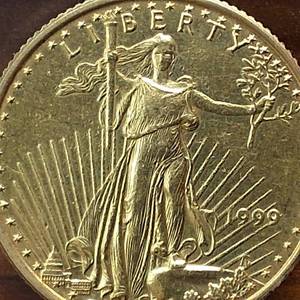 lot 13 image: 1999 USA � oz $10 Gold Eagle Coin  .9167 fine gold (22k)  key collectible