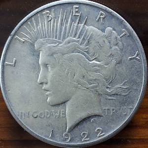 lot 273 image: 1922-S Peace Dollar 90% Silver, 26.73 grams  circulated 0.77344 troy ounces silver