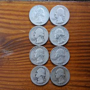 lot 340 image: Lot of 8 Various Years Washington Quarters  90% silver Constitutional Currency  $2 Dollar FV