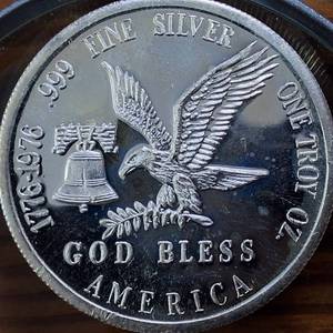 lot 356 image: Honest Purity 1 Oz Silver Bullion .999 Fine Silver  Tri-State-Refining  1776-1976  God Bless USA