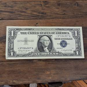 lot 301 image: 1957-B One Dollar Silver Certificate Star Note  Blue Seal � Crisp Fancy Note  High Number