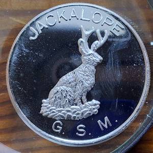 lot 308 image: Silver Bullion Coin (BU) .999 Fine Silver  California Mint   World Trade Unit  �Jackalope� Ha Ha