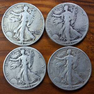 lot 315 image: Lot of 4 1941-44 Walking Liberty Half Dollars  Circulated 90% Silver  4 coin sequential series