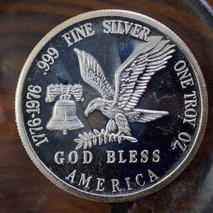 lot 317 image: Tri-State-Refining  Finest Purity Honest 1 Oz Silver Bullion .999 Fine Silver  �1� God Bless  Bell