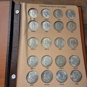 lot 2 image: Dansco Ben Franklin Half Dollar COMPLETE Collection in Album  1948-1963 Verified  90% silver