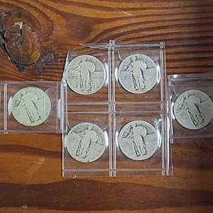 lot 414 image: Lot of 6 Very Old 90% Standing Libertty Quarters (various years) $1.5 face value