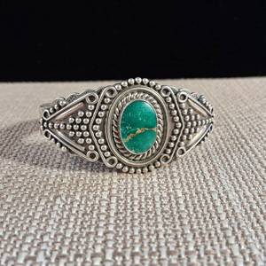 lot 265 image: Sterling Silver - Turquoise Focal Stone - Cuff Bracelet - .925 - 35.1g