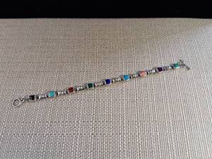 lot 289 image: Sterling Stone and Links Bracelet - Various Stones - 8 inches - 16g - Mexico