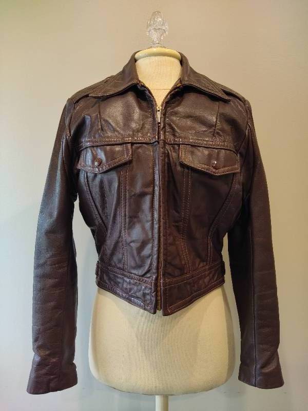 Vintage Harley Davidson AMF Brown Leather Biker Jacket (Size 38