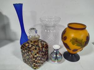 lot 49 image: Lot of Glass Vases & Mosiac Decanter