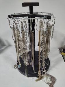 lot 79 image: Silver Tone Costume Necklaces wDisplay Spinner