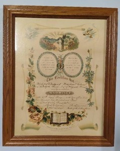 lot 93 image: Framed Marriage Certificate from 1910