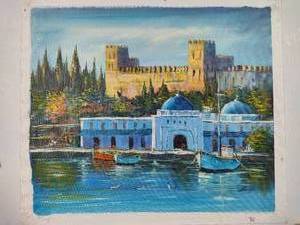 lot 110 image: Canvas Oil Painting - Riverside Temple by Alexiey
