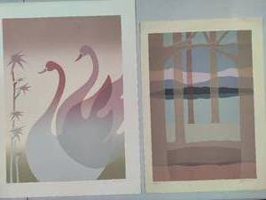 lot 111 image: Mac Neil Swans & Flowers II SignedNumbered & Schneider Prints